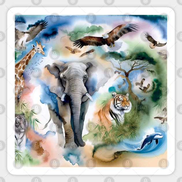 Whispers of the Wild: Exquisite Watercolor Wildlife Animal Sticker by Aquarelle Impressions